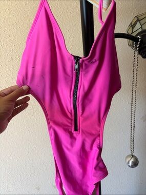 Bright Pink One-Piece Swimsuit with Front Zip